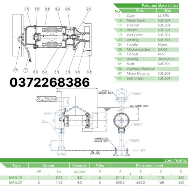 Máy khuấy chìm EVAK EM-5.10